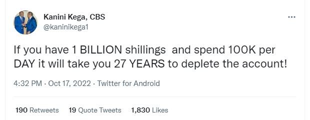 Kanini kega, cbs kaninikegal if you have 1 billion shillings and spend 1ook per