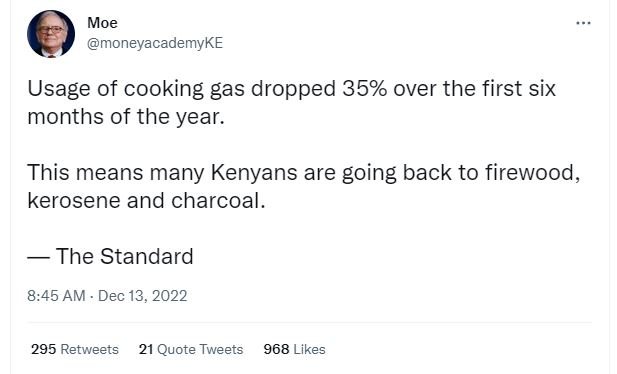 Moe moneyacademyke usage of cooking gas dropped 35 over the first six months of