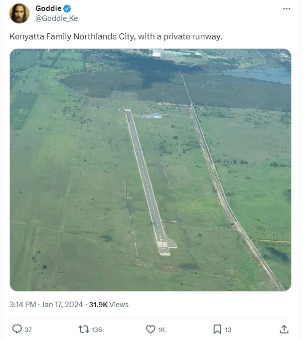 Goddie goddie_ke kenyatta family northlands city with a private runway. 3,14 pm