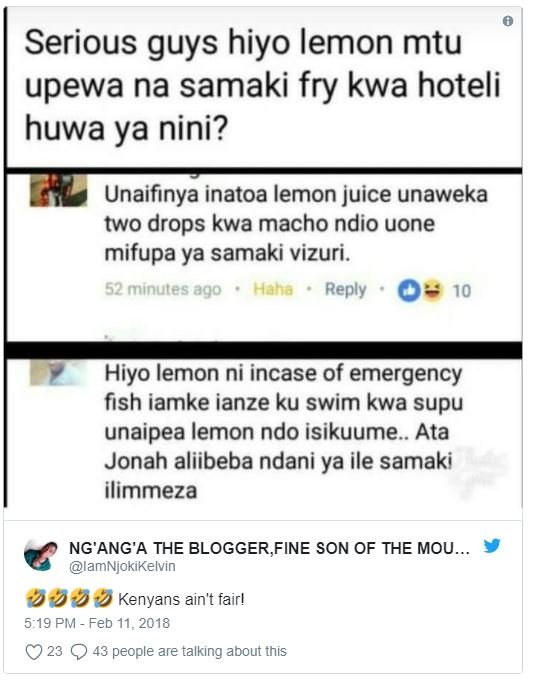 Serious guys hiyo lemon mtu upewa na samaki fry kwa hoteli huwa ya nini? unaifin