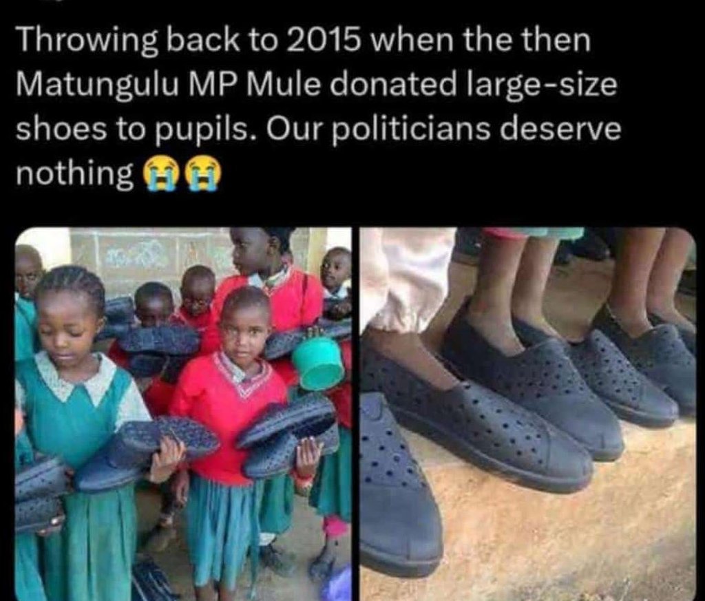 Throwing back to when the then matungulu mp mule donated large size shoes to pup
