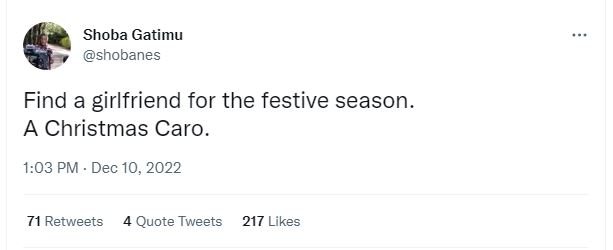 Shoba gatimu shobanes find a girlfriend for the festive season. a christmas caro