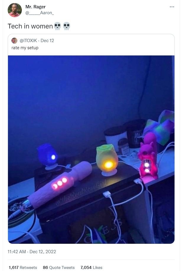 Mr. rager aaron_ tech in women itoxik dec 12 rate my setup 11.42 am dec 12, 1,61