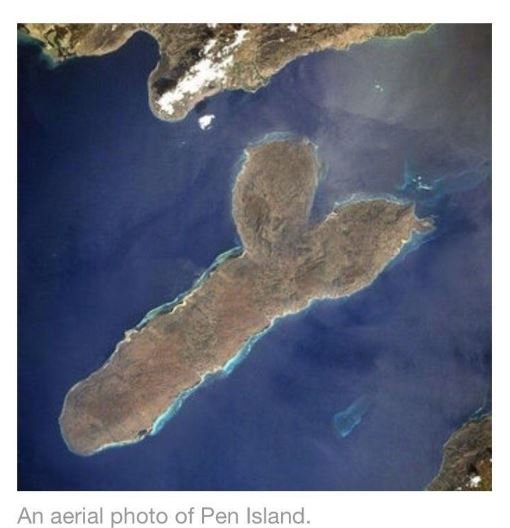 An aerial photo of pen island.