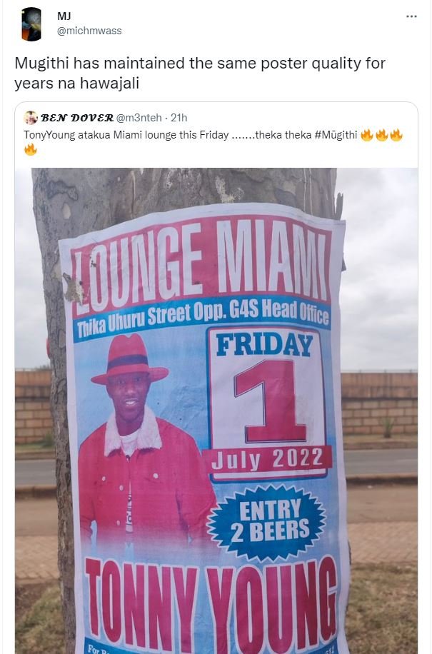 Mj michmwass mugithi has maintained the same poster quality for years na hawajal