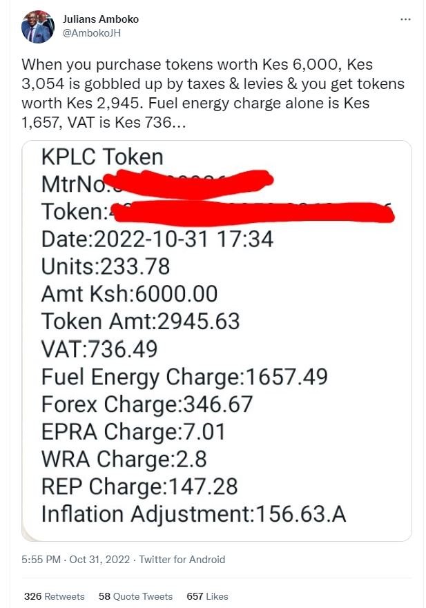 Julians amboko ambokojh when you purchase tokens worth kes 6,000, kes 3,054 is g