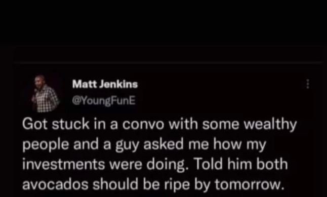 Matt jenklns youngfune got stuck in a convo with some wealthy people and a guy a
