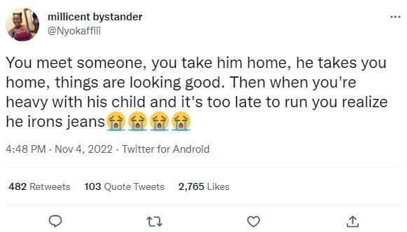 Millicent bystander nyokaffiii you meet someone, you take him home he takes you