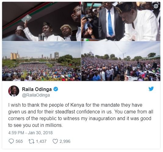 Raila odinga railaodinga wish to thank the people of kenya for the mandate they