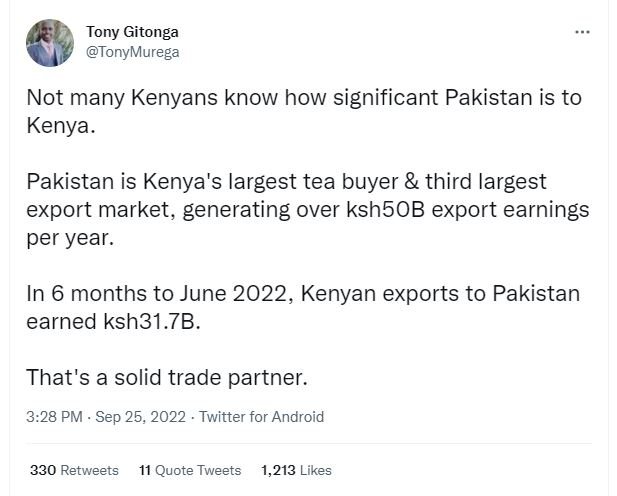 Tony gitonga tonymurega not many kenyans know how significant pakistan is to ken