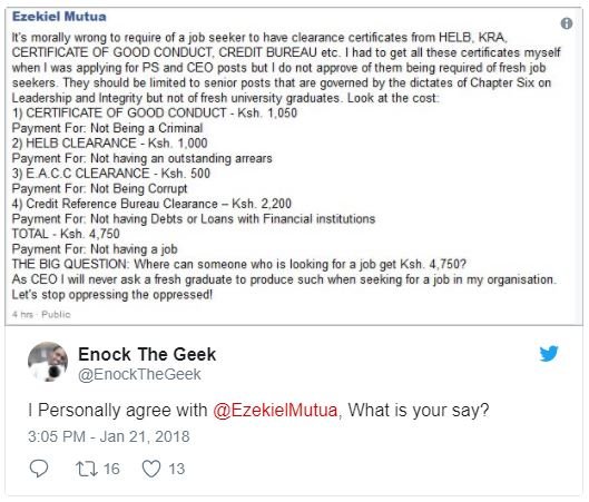 Ezekic mutua morelly wrong tequine job seeker have clearance cerificales fom hel