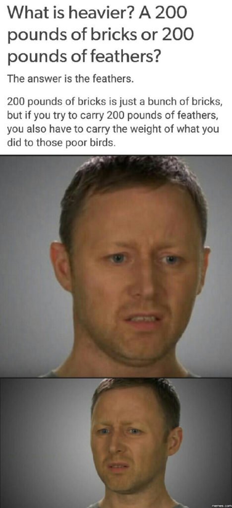 What is heavier? a 200 pounds of bricks or 200 pounds of feathers? the answer is