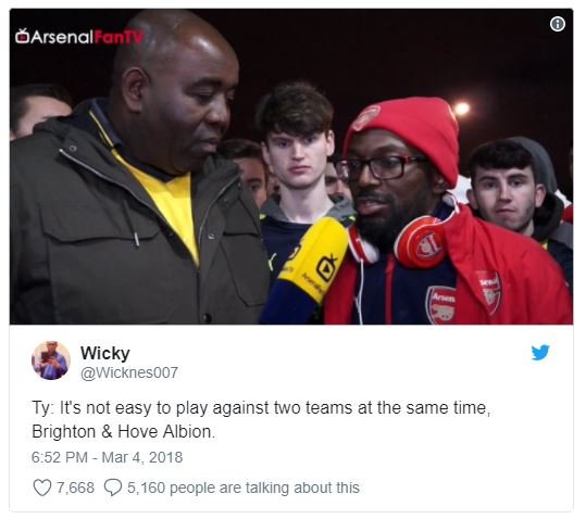 Garsenalran wicky wicknes0o7 ty its not easy to play against two teams at the sa