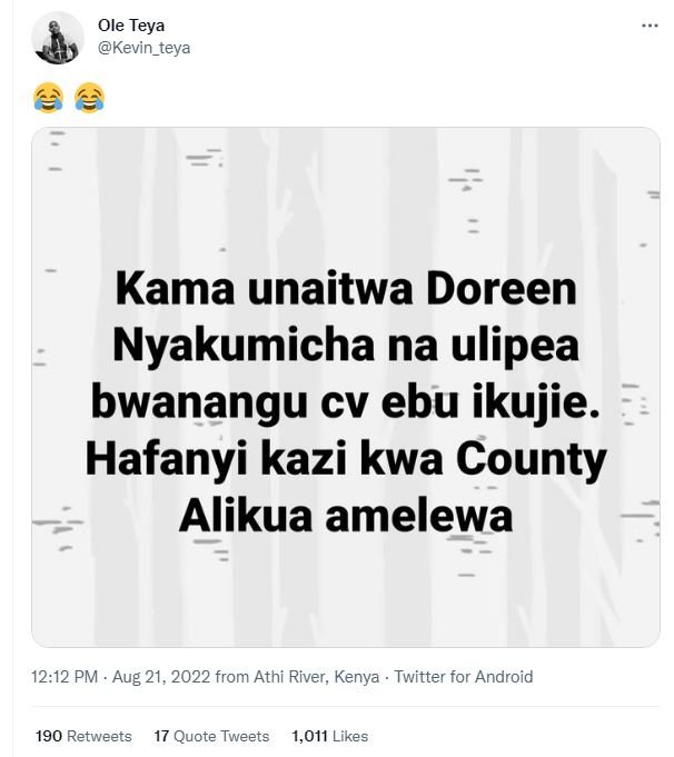 Ole teya kevin_teya kama unaitwa doreen nyakumicha na ulipea bwanangu cv ebu iku