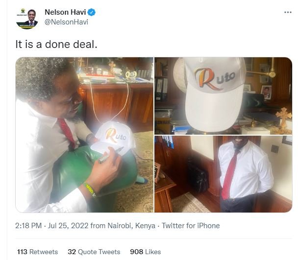 Nelson havi nelsonhavi it is a done deal. 2.18 pm jul 25, from nairobi, kenya tw