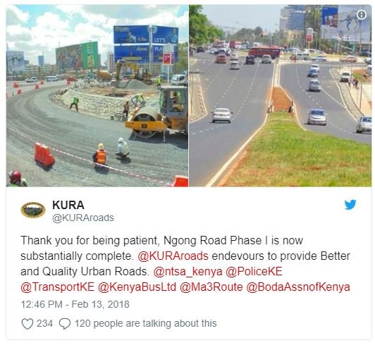 Kura kuraroads thank you for being patient, ngong road phase is now substantiall