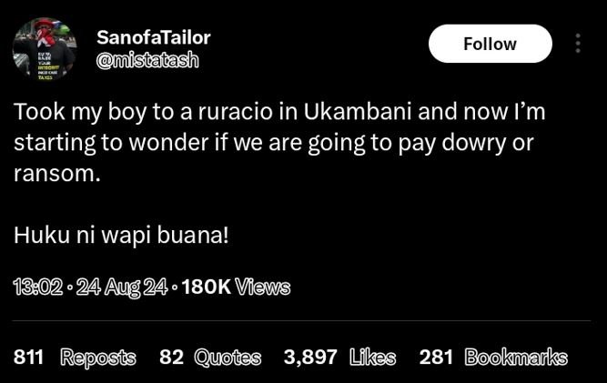 Sanofatailor mistatash follow took my boy to a ruracio in ukambani and nowlm sta