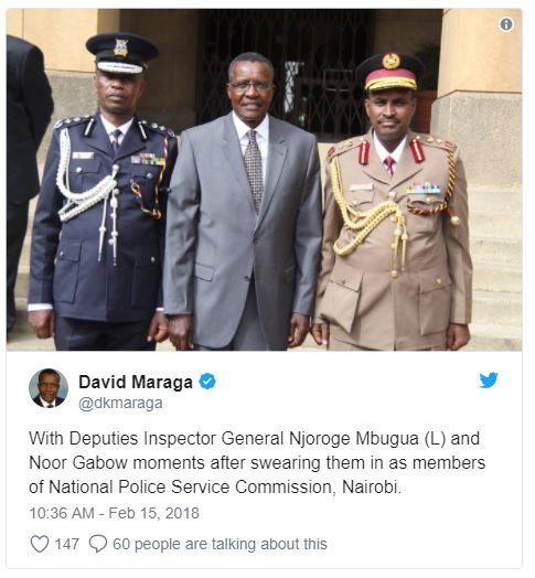 David maraga dkmaraga with deputies inspector general njoroge mbugua l and noor