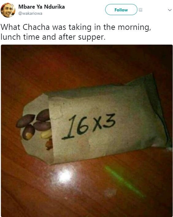 Mbare ya ndurika wakariowa follow what chacha was taking in the morning, lunch t