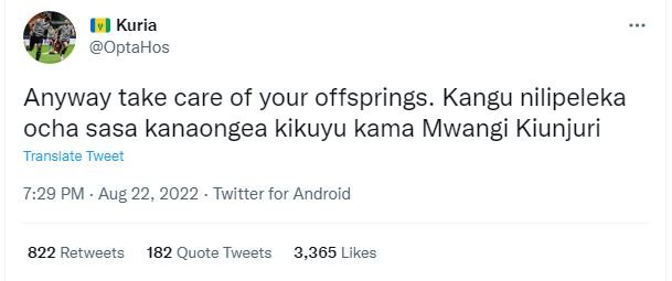 Kuria optahos anyway take care of your offsprings. kangu nilipeleka ocha sasa ka