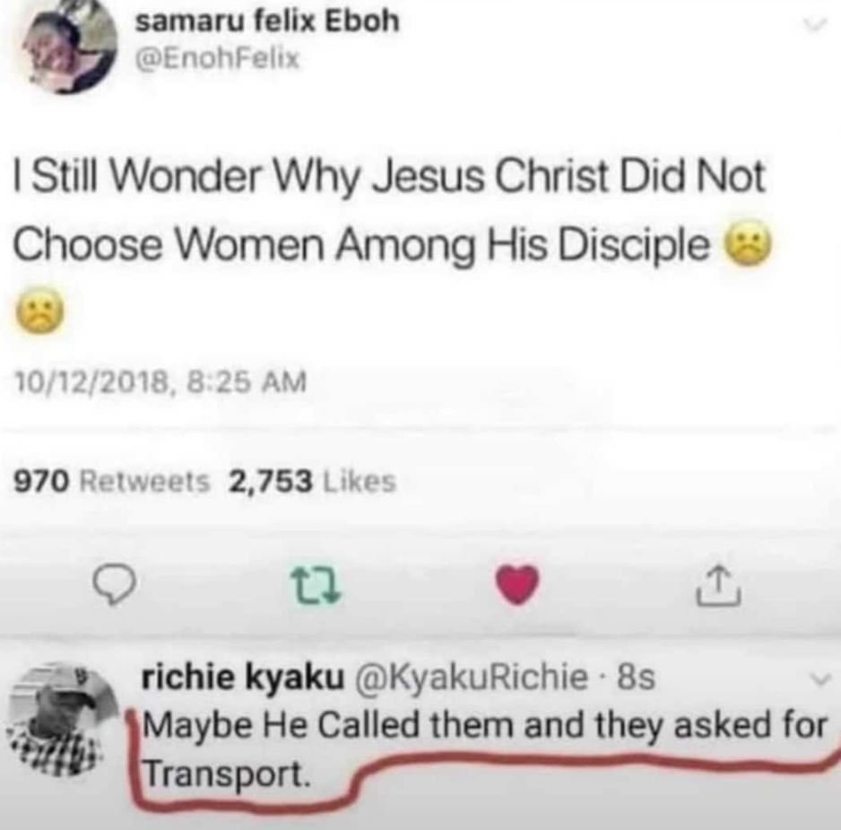 Samaru felix eboh enohfelir 1still wonder why jesus christ did not choose women