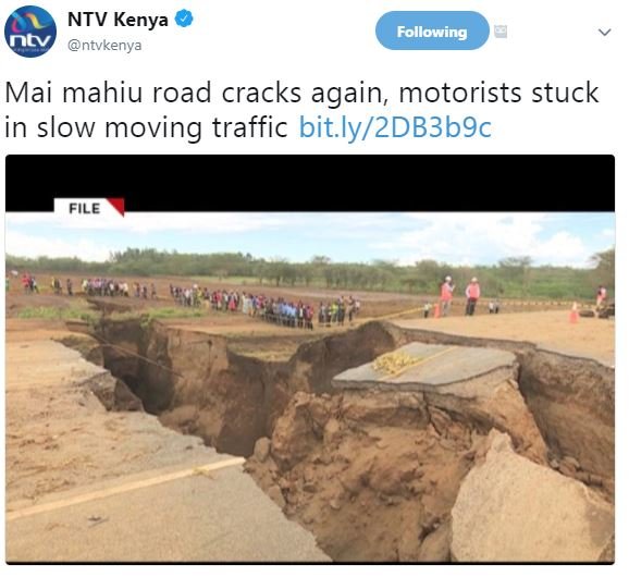 Ntv kenya ntvkenya following mai mahiu road cracks again motorists stuck in slow