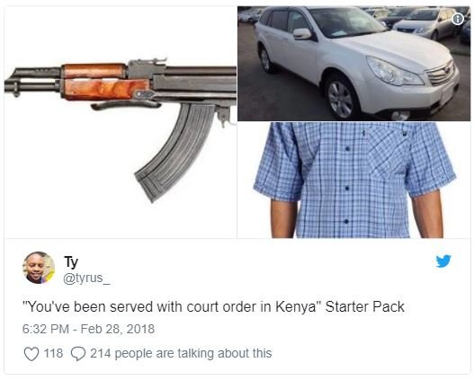 Tyrus you've been served with court order in kenya starter pack 6.32 pm feb 28,