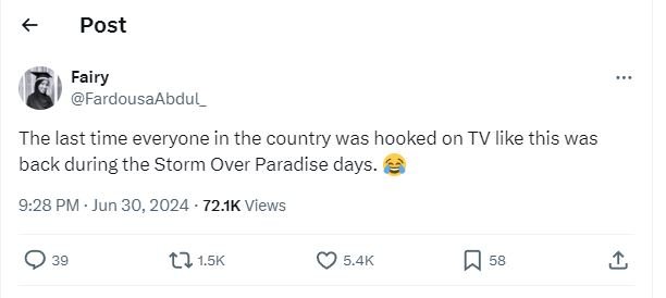 Post fairy fardousaabdul the last time everyone in the country was hooked on tv