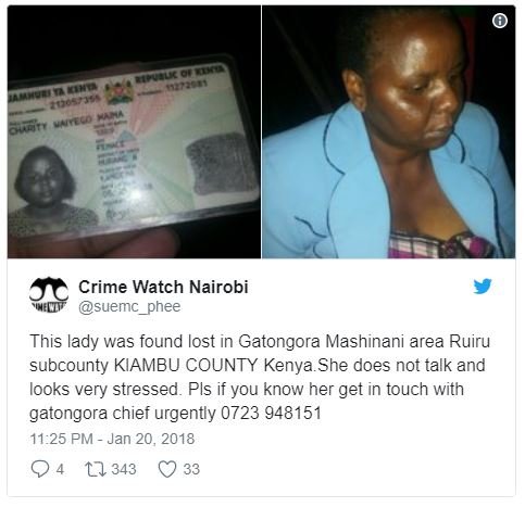 Crime watch nairobi 'wecii suemc phee this lady was found lost in gatongora mash
