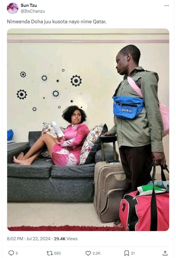 Sun tzu itschanzu nimeenda doha juu kusota nayo nime qatar. 8.02 pm . jul 22, 29