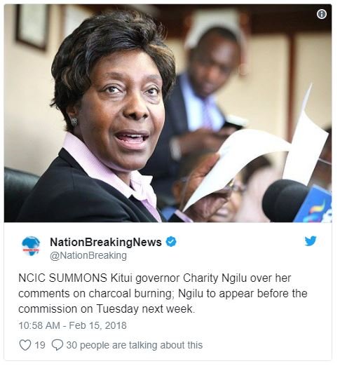 Nationbreakingnews nationbreaking ncic summons kitui governor charity ngilu over