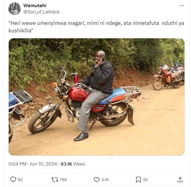 Wamutahi son_of_laikipia heri wewe umenyimwa magari , mimi ni ndege ata nimetafu