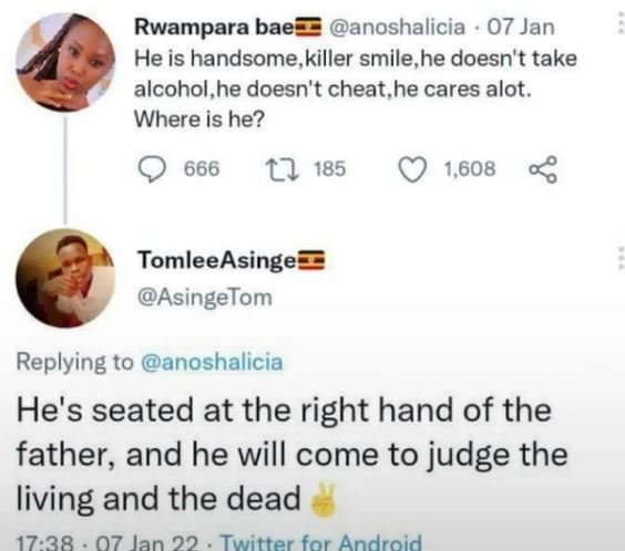 Rwampara bae anoshalicia 07 Jan He is handsome killer smile he doesn't take alco