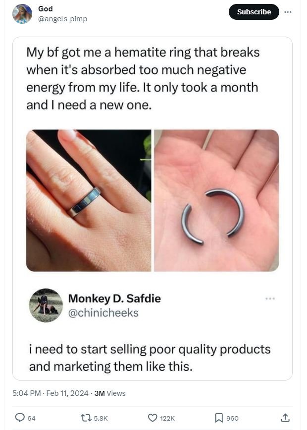 God angels_pimp subscribe my bf got me a hematite ring that breaks when it's abs