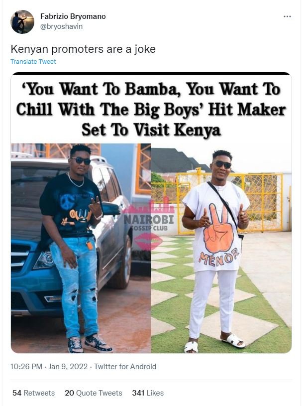 Fabrizio Bryomano bryoshavin Kenyan promoters are a joke Translare Tweet You Wan