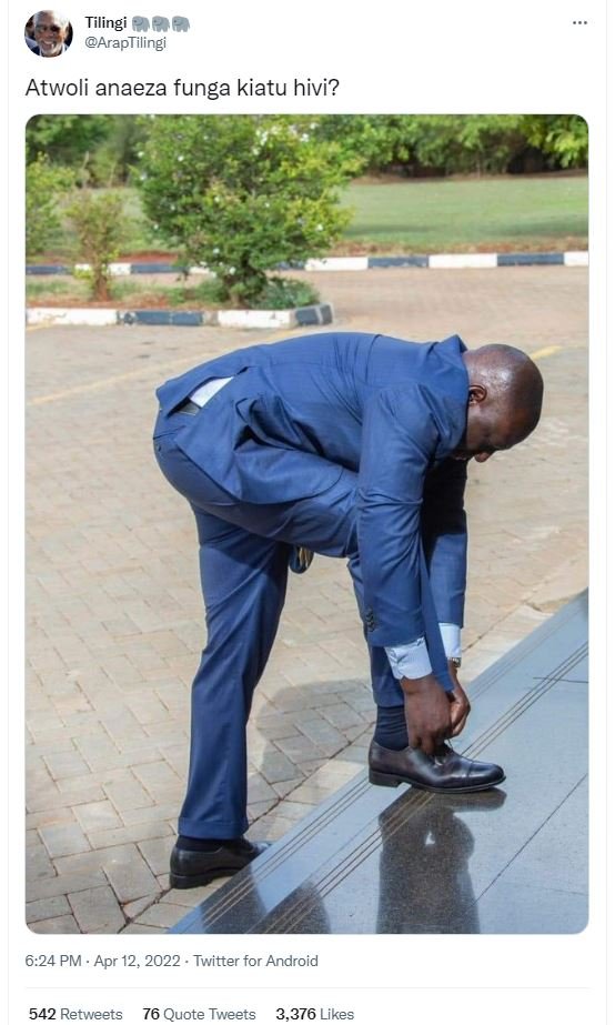 Tilingi 226 araptilingi atwoli anaeza funga kiatu hivi? 6.24 pm apr 12, twitter