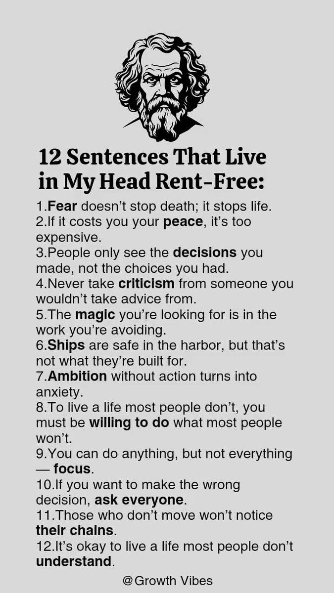 12 sentences that live in my head rentfree 1 fear doesn't stop death it stops li