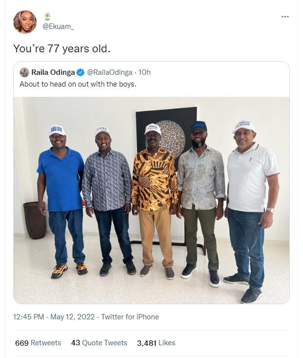 Ekuam _ you're 77 years old. raila odinga railaodinga . 1oh about to head on out