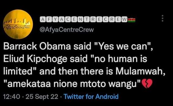 Napwoonoqoobo afyacentrecrew barrack obama said yes we can , eliud kipchoge said