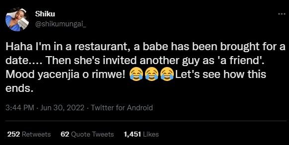 Shiku shikumungai _ haha i'm in a restaurant, a babe has been brought for a date