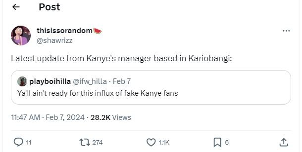 Post thisissorandom shawrizz latest update from kanye's manager based in karioba