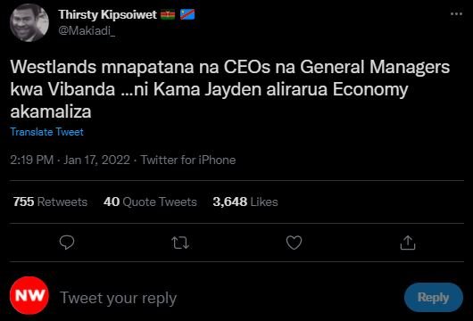 Thirsty Kipsoiwet Makiadi Westlands mnapatana na CEOs na General Managers kwa Vi