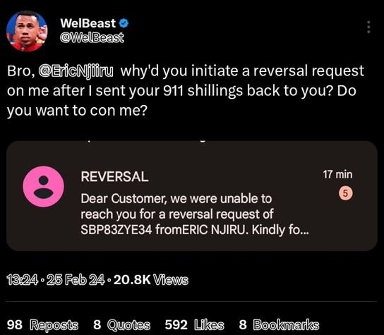 Welbeast 'welbeast bro, eicnjfiru why'd you initiate a reversal request on me af