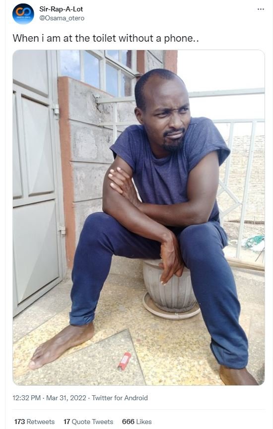 Sirrapalot osama_otero when am at the toilet without a phone.. 12.32 pm mar 31,