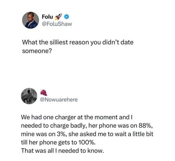 Folu folushaw what the silliest reason you didn't date someone? nowuarehere we h