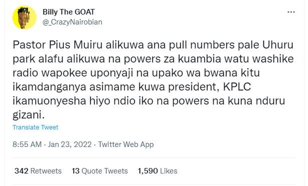 Billy The GOAT CrazyNairobian Pastor Pius Muiru alikuwa ana pull numbers pale Uh