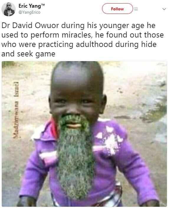 Eric yang yangerico follow dr david owuor during his younger age he used to perf