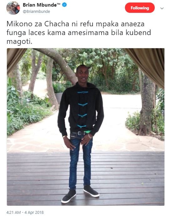 Brian mbunde brianmbunde following mikono za chacha ni refu mpaka anaeza funga l