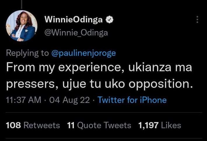 Winnieodinga winnie_odinga replying to paulinenjoroge from my experience ukianza