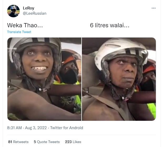 Leroy leerussian weka thao.. translate tweet litres walai. 8.31 am . aug 3, twit